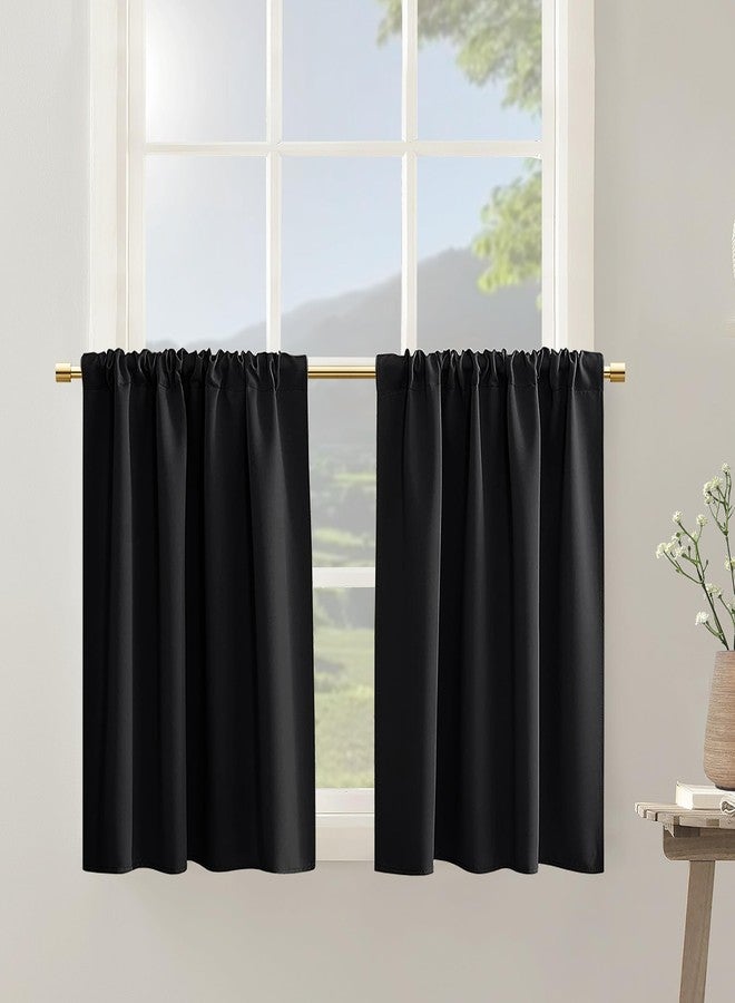 PANELSBURG 30 Inch Length Tier Curtains for Kitchen Winow,Blackout Cafe Short Curtain for Small Bathroom,Set 2 Panels,Black - Image 1